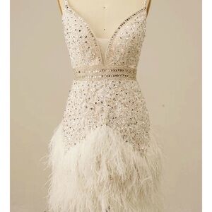 Glamorous Ivory Feathered Prom Dress